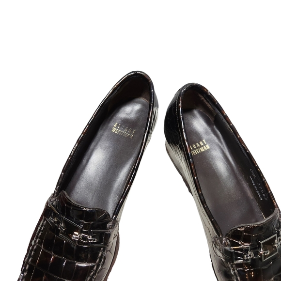 STUART WEITZMAN designer loafer 👞 shoes patented leather croc brown size 8.5 - Picture 3 of 16